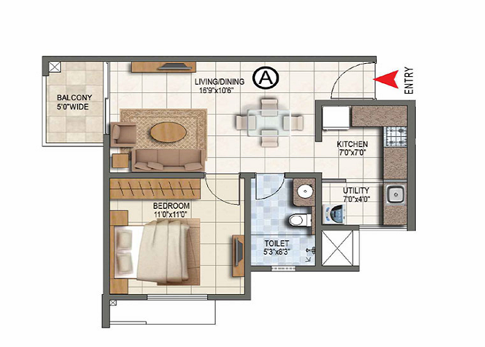 Prestige Countydale 1 BHK Floor Plan